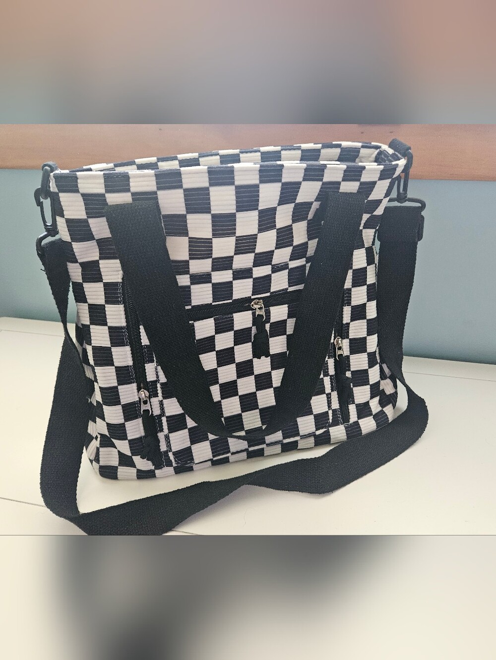 Checkerboard Black & White Tote Bag - Casual Women Bag